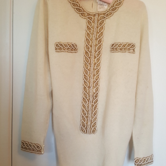 Dazzling off white wool beaded vintage sweater for Christmas & the holidays - Picture 1 of 4
